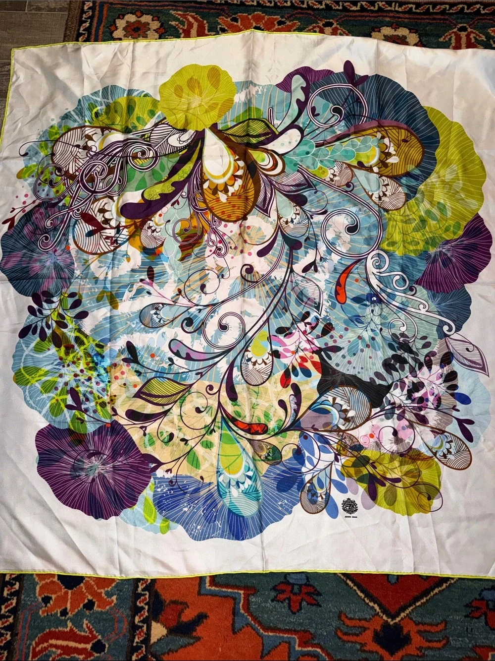 Jessie Zhao New York 100% Mulberry Silk Floral Square Scarf~ 36